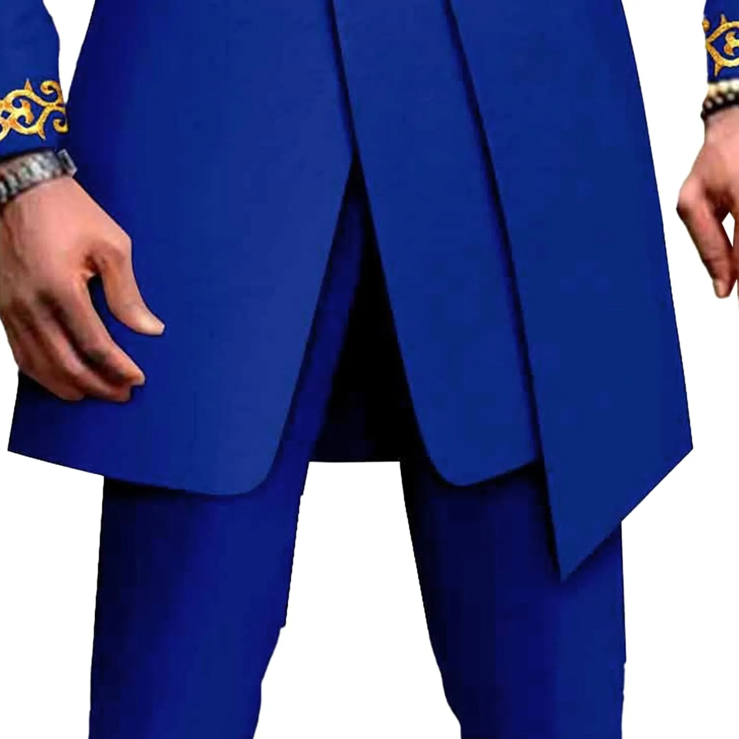 Men's Double Breasted Slim Fit Embroidery Suits African Chain Decorate Ethnic Suits Slim Fit Blazer Pants Outfits