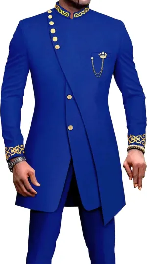 Men's Double Breasted Slim Fit Embroidery Suits African Chain Decorate Ethnic Suits Slim Fit Blazer Pants Outfits