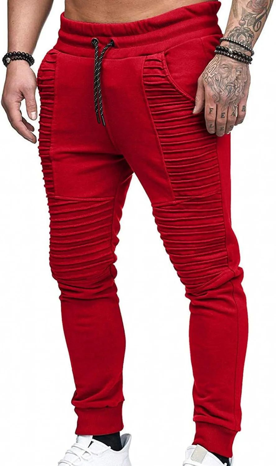 Mens Fashion Stretch Pleated Twill Jogger Sweatpants Big and Tall Lightweight Athletic Tapered Jogger Running Pants