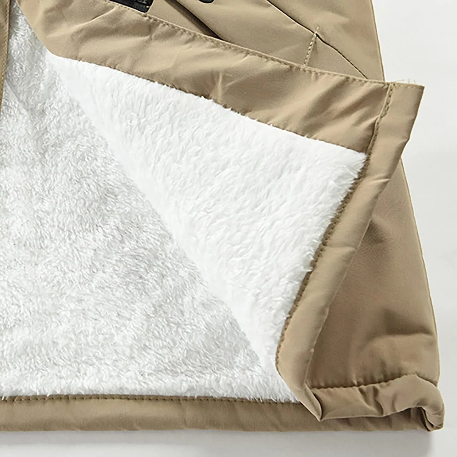 Men's Fleece Hoodie Autumn Winter Zipper Warm Down Jacket Hooded Plush Solid Color Cotton Coat