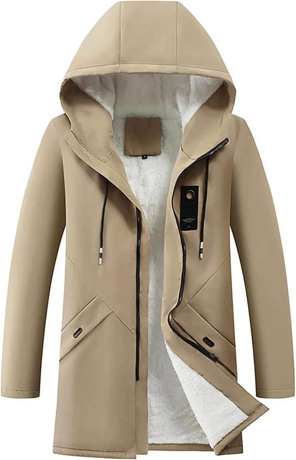 Men's Fleece Hoodie Autumn Winter Zipper Warm Down Jacket Hooded Plush Solid Color Cotton Coat