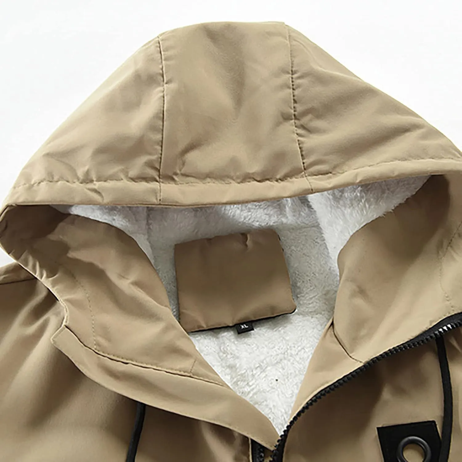 Men's Fleece Hoodie Autumn Winter Zipper Warm Down Jacket Hooded Plush Solid Color Cotton Coat