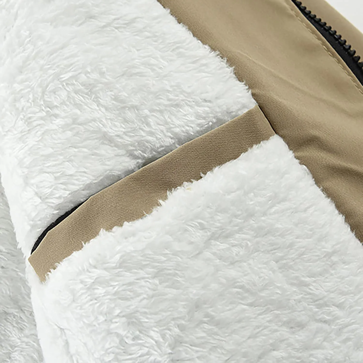 Men's Fleece Hoodie Autumn Winter Zipper Warm Down Jacket Hooded Plush Solid Color Cotton Coat