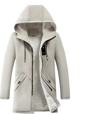 Men's Fleece Hoodie Autumn Winter Zipper Warm Down Jacket Hooded Plush Solid Color Cotton Coat
