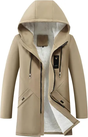 Men's Full Zip Hoodies Autumn Winter Zipper Warm Down Jacket Hooded Plush Solid Color Cotton Coat