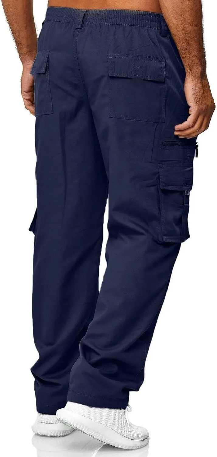 Men's Hiking Cargo Work Pants Hat Multi Woven Pocket Foot Rope Solid Pants Street Cargo Men Athletic Joggers