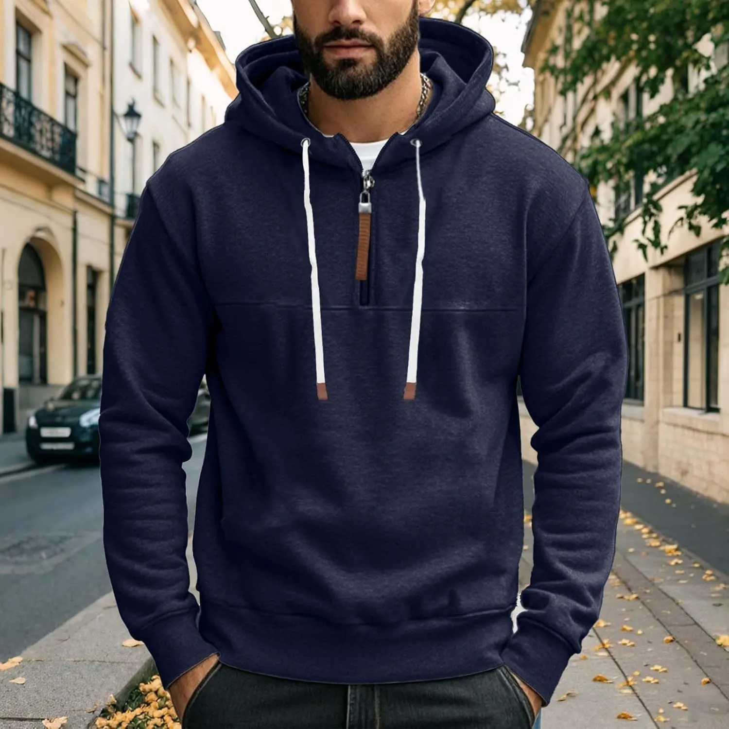 Mens Hoodies Heavyweight Fleece Quarter Zip Gym Work Hoodie Cotton Thick Oversized Sweatshirt Warm Pullover Sweater