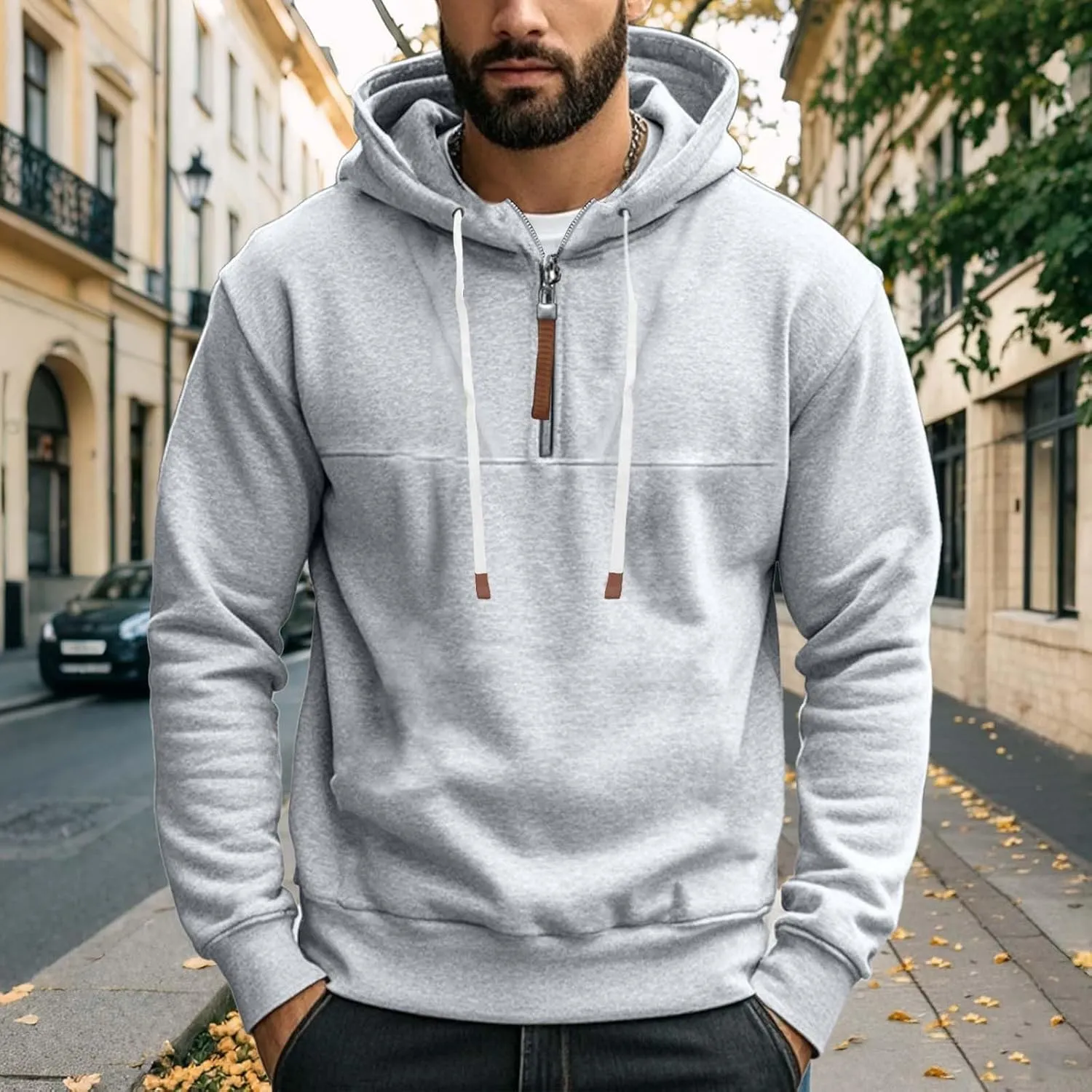 Mens Hoodies Heavyweight Fleece Quarter Zip Gym Work Hoodie Cotton Thick Oversized Sweatshirt Warm Pullover Sweater