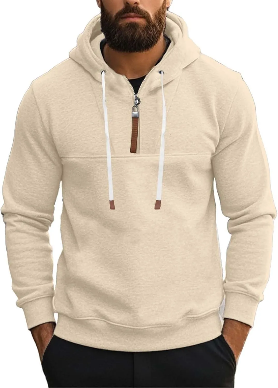 Mens Hoodies Heavyweight Fleece Quarter Zip Gym Work Hoodie Cotton Thick Oversized Sweatshirt Warm Pullover Sweater