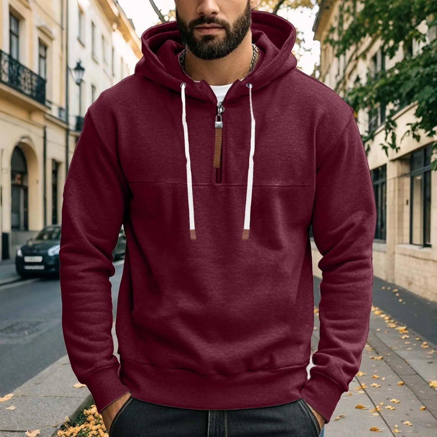 Mens Hoodies Heavyweight Fleece Quarter Zip Gym Work Hoodie Cotton Thick Oversized Sweatshirt Warm Pullover Sweater