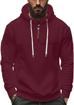 Mens Hoodies Heavyweight Fleece Quarter Zip Gym Work Hoodie Cotton Thick Oversized Sweatshirt Warm Pullover Sweater
