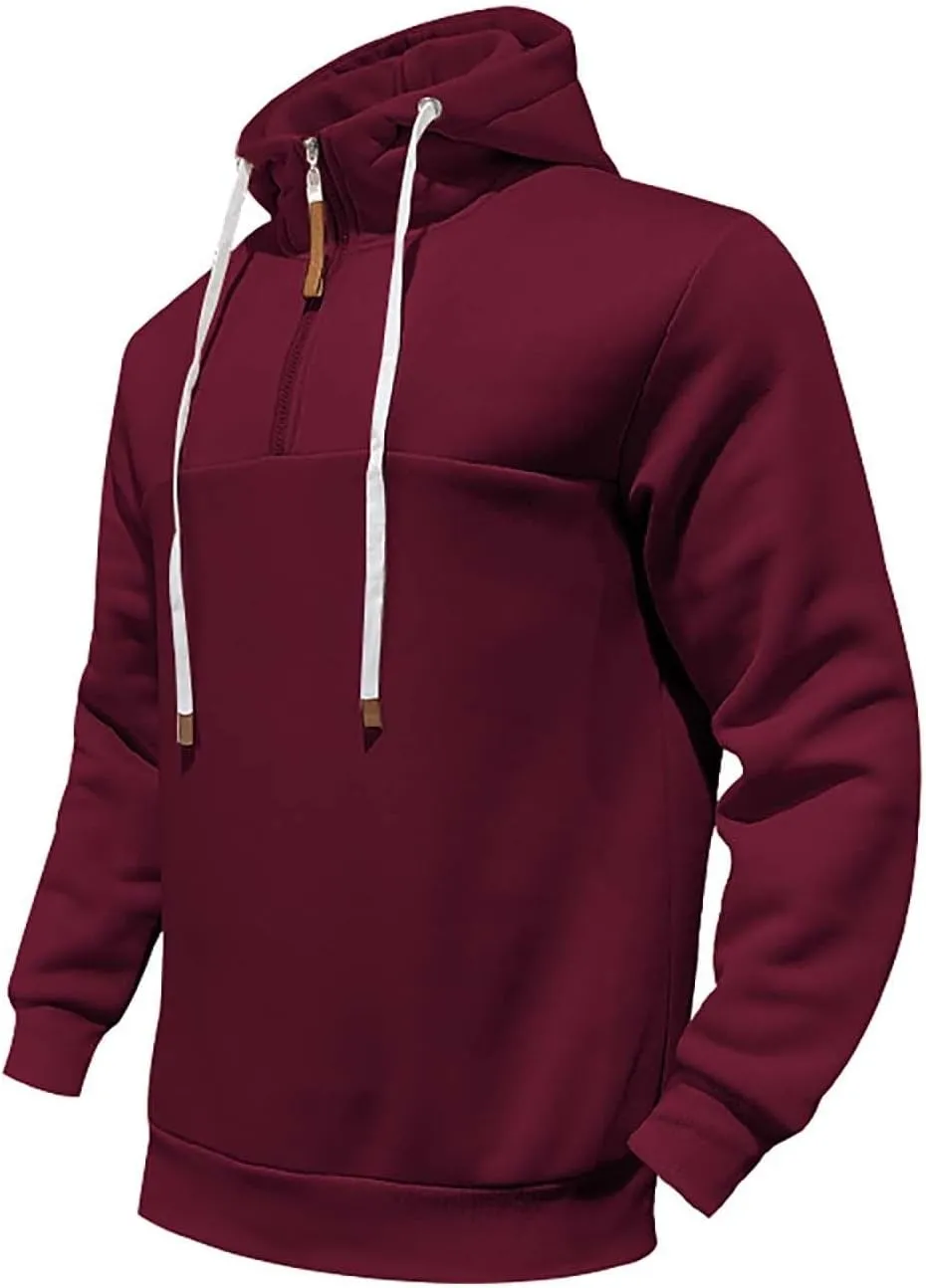 Mens Hoodies Heavyweight Fleece Quarter Zip Gym Work Hoodie Cotton Thick Oversized Sweatshirt Warm Pullover Sweater