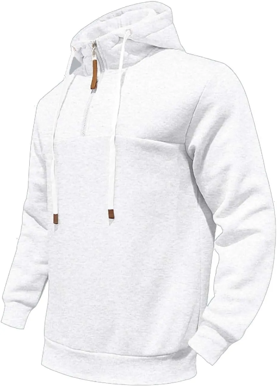 Mens Hoodies Heavyweight Fleece Quarter Zip Gym Work Hoodie Cotton Thick Oversized Sweatshirt Warm Pullover Sweater
