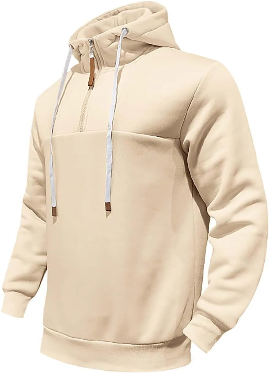 Mens Hoodies Heavyweight Fleece Quarter Zip Gym Work Hoodie Cotton Thick Oversized Sweatshirt Warm Pullover Sweater