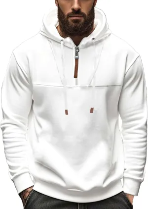 Mens Hoodies Heavyweight Fleece Quarter Zip Gym Work Hoodie Cotton Thick Oversized Sweatshirt Warm Pullover Sweater