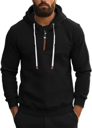 Mens Hoodies Heavyweight Fleece Quarter Zip Gym Work Hoodie Cotton Thick Oversized Sweatshirt Warm Pullover Sweater