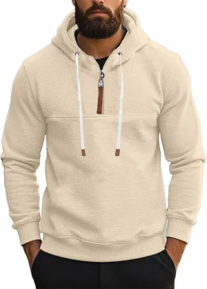 Mens Hoodies Heavyweight Fleece Quarter Zip Gym Work Hoodie Cotton Thick Oversized Sweatshirt Warm Pullover Sweater