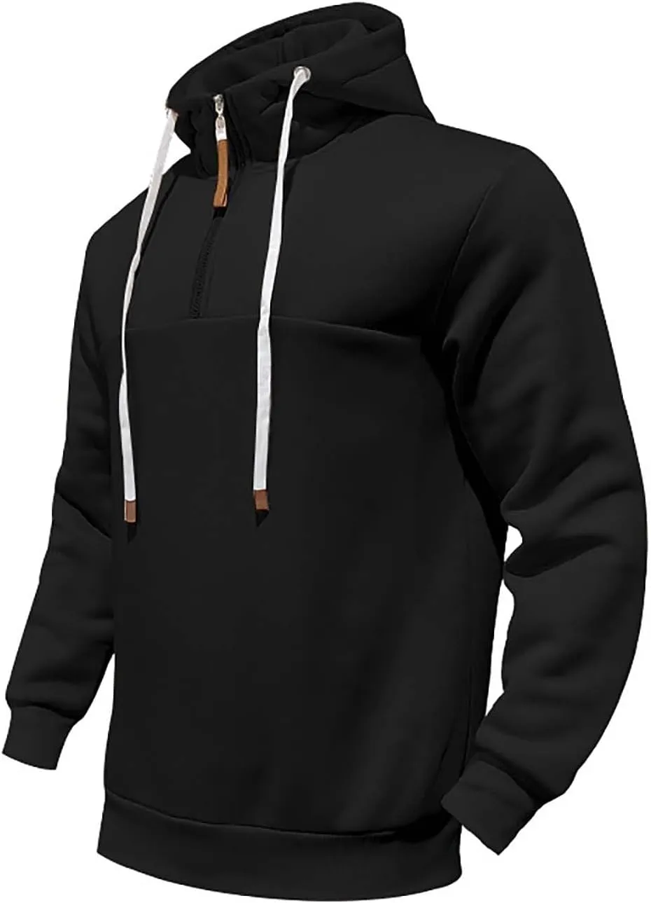 Mens Hoodies Heavyweight Fleece Quarter Zip Gym Work Hoodie Cotton Thick Oversized Sweatshirt Warm Pullover Sweater