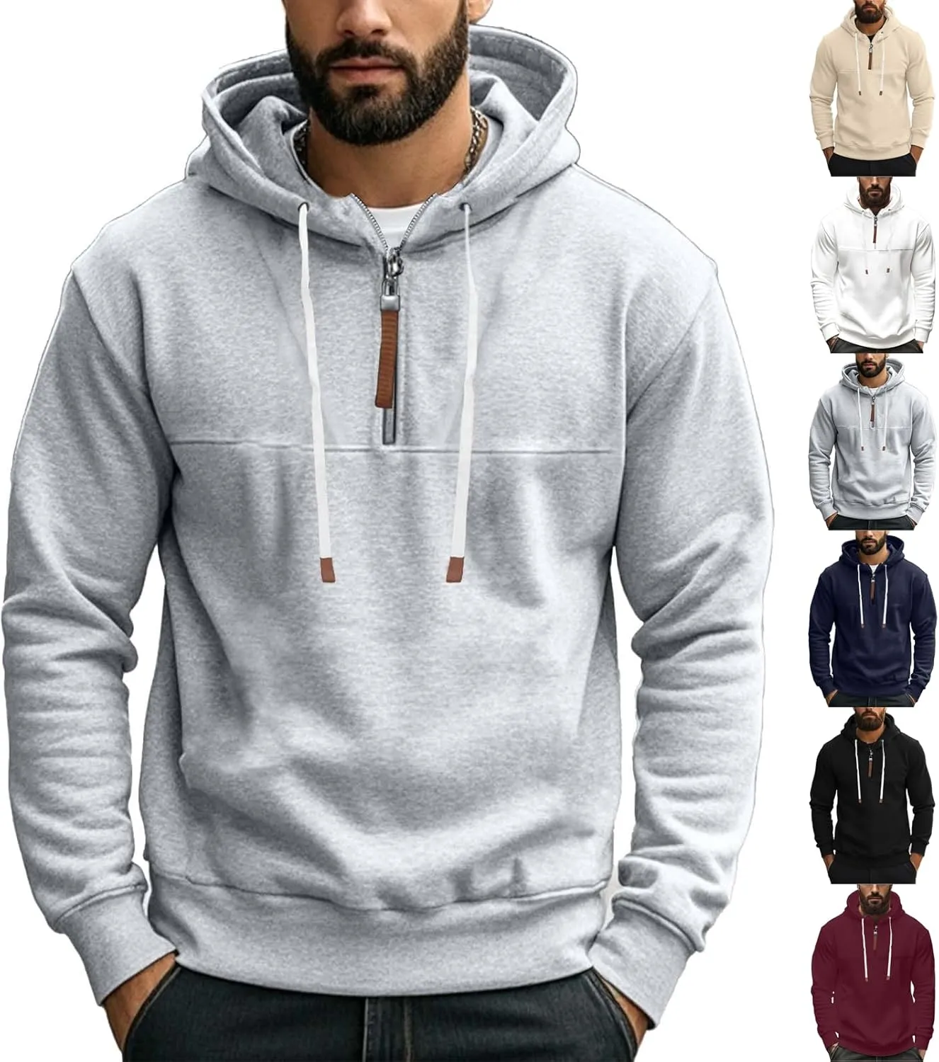 Mens Hoodies Heavyweight Fleece Quarter Zip Gym Work Hoodie Cotton Thick Oversized Sweatshirt Warm Pullover Sweater