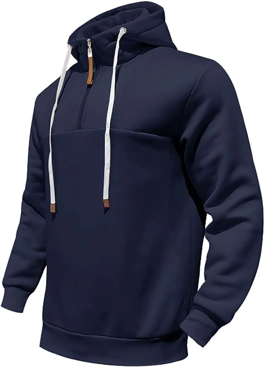 Mens Hoodies Heavyweight Fleece Quarter Zip Gym Work Hoodie Cotton Thick Oversized Sweatshirt Warm Pullover Sweater