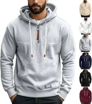 Mens Hoodies Heavyweight Fleece Quarter Zip Gym Work Hoodie Cotton Thick Oversized Sweatshirt Warm Pullover Sweater
