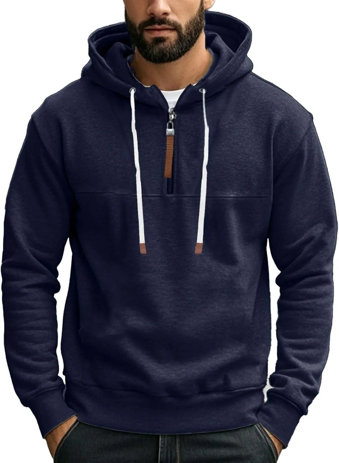Mens Hoodies Heavyweight Fleece Quarter Zip Gym Work Hoodie Cotton Thick Oversized Sweatshirt Warm Pullover Sweater