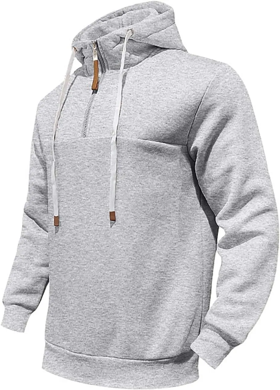 Mens Hoodies Heavyweight Fleece Quarter Zip Gym Work Hoodie Cotton Thick Oversized Sweatshirt Warm Pullover Sweater