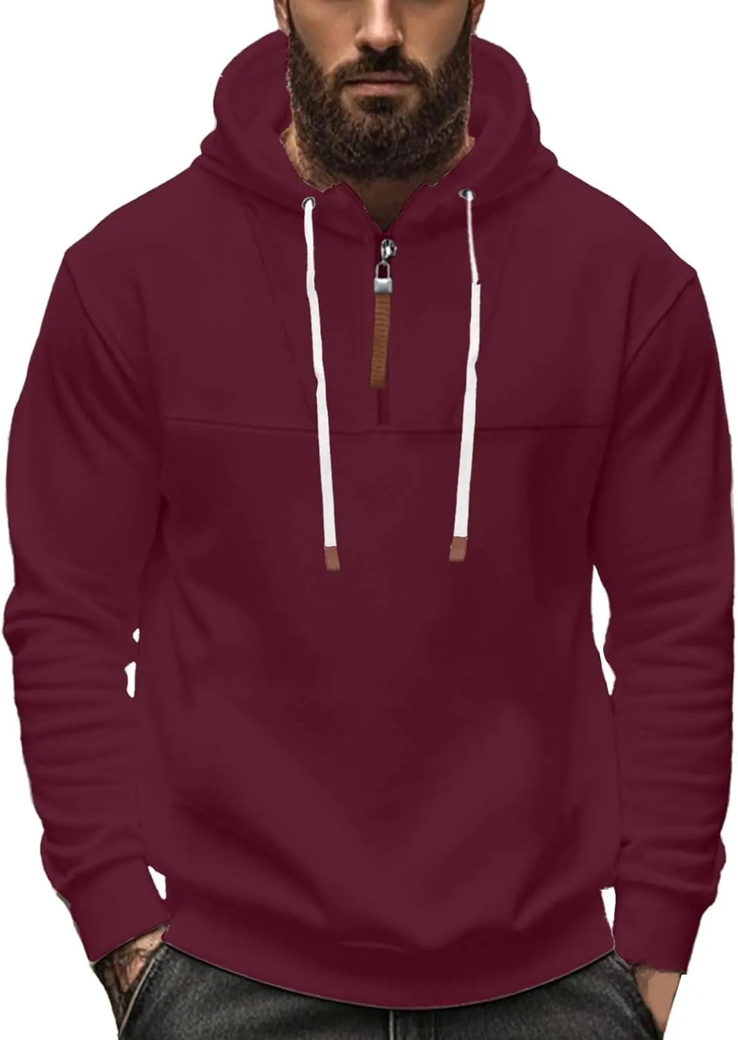 Mens Hoodies Heavyweight Fleece Quarter Zip Gym Work Hoodie Cotton Thick Oversized Sweatshirt Warm Pullover Sweater