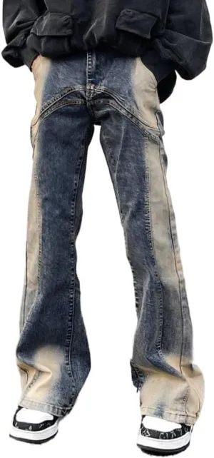 Mens Jeans Straight Leg Relaxed Fit Washed Patchwork Trendy Y2K Going Out Denim Pants