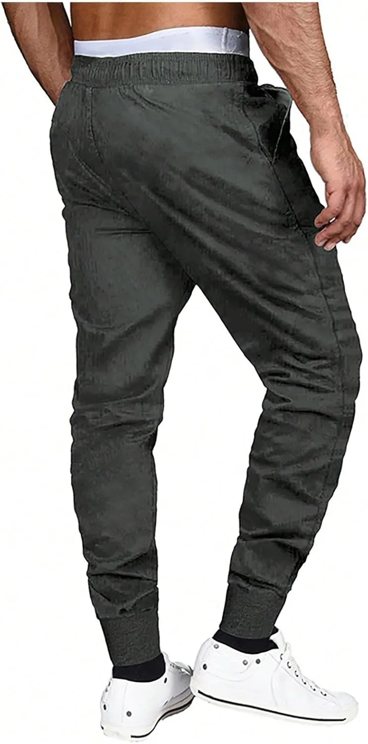 Mens Joggers Cargo Pants Men Fashion Drawstring Elastic Waist Tapered Sweatpants Casual Work Pants with Multi Pockets