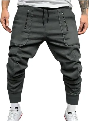 Mens Joggers Cargo Pants Men Fashion Drawstring Elastic Waist Tapered Sweatpants Casual Work Pants with Multi Pockets