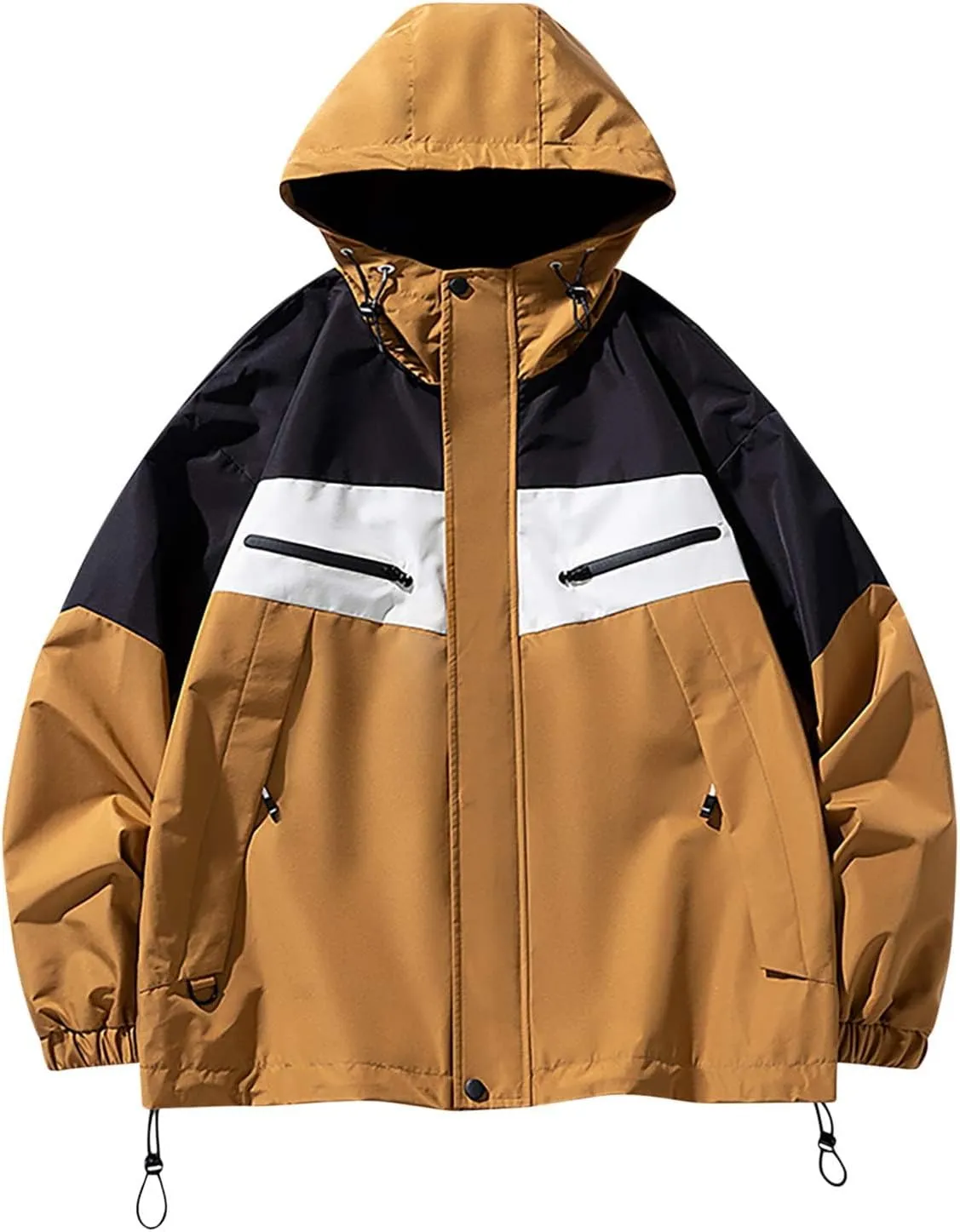 Men's Lightweight Active Water Resistant Hooded Rain Jacket Contrasting Colors Styles Zipper Long-Sleeved Windproof Coat