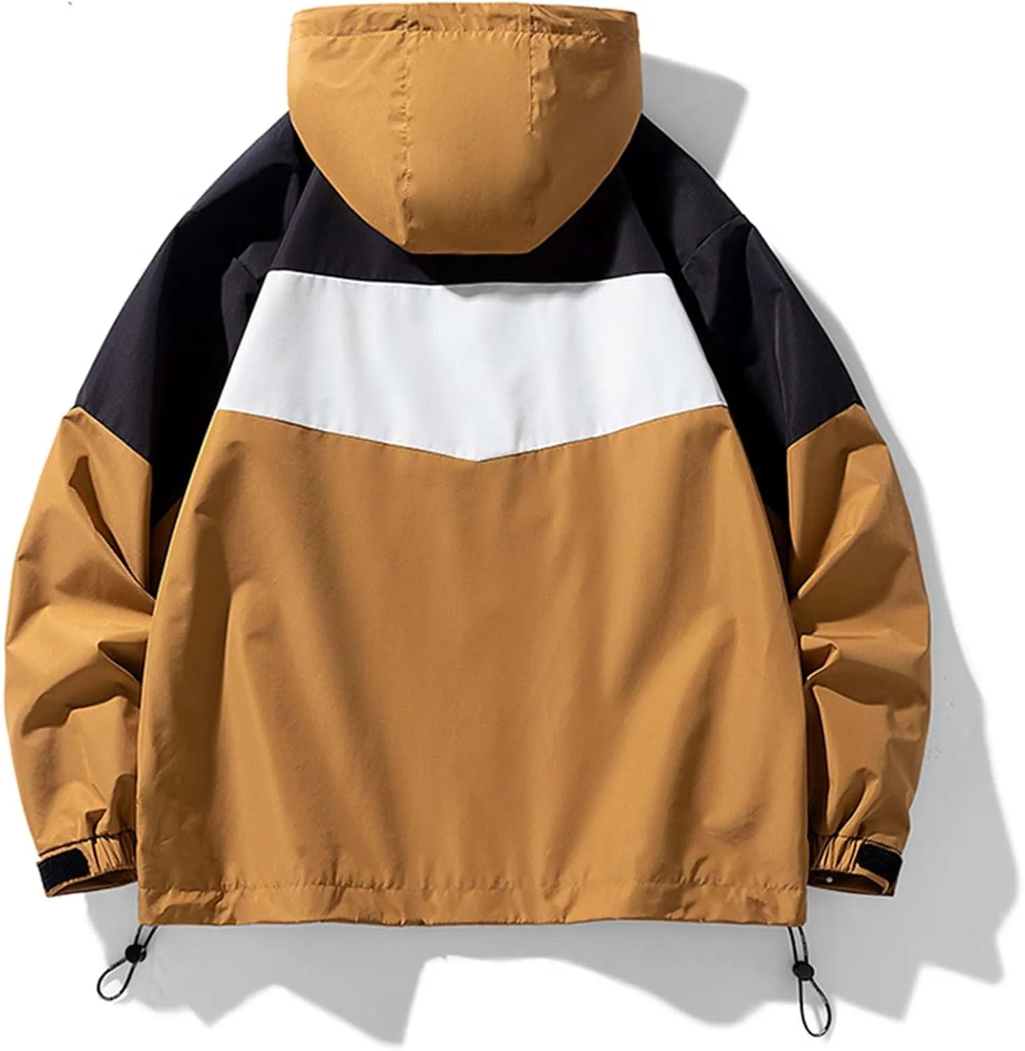 Men's Lightweight Active Water Resistant Hooded Rain Jacket Contrasting Colors Styles Zipper Long-Sleeved Windproof Coat