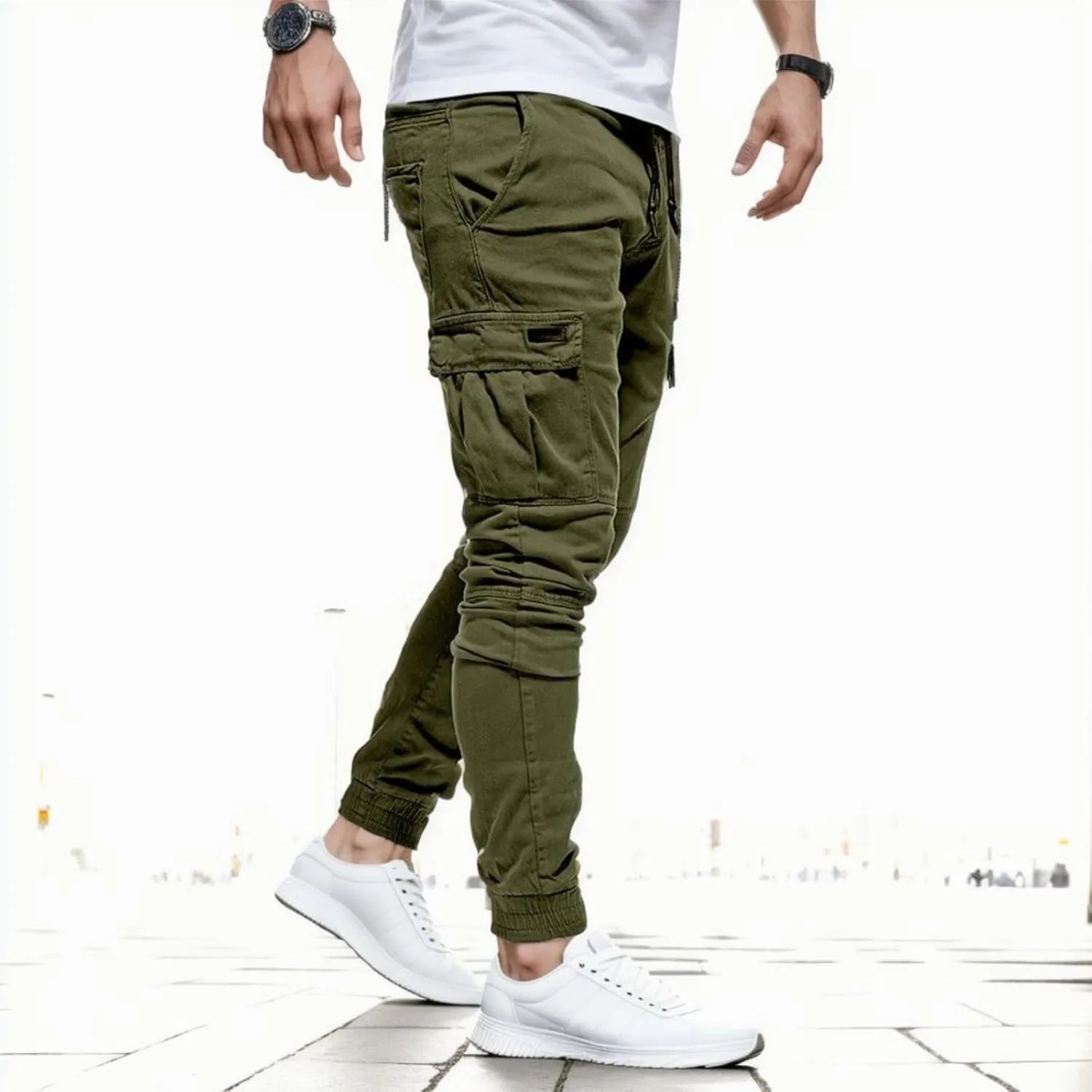 Mens Lightweight Joggers Pants Relaxed Fit Casual Cargo Pants Drawstring Elastic Waist Workout Trousers with Pockets