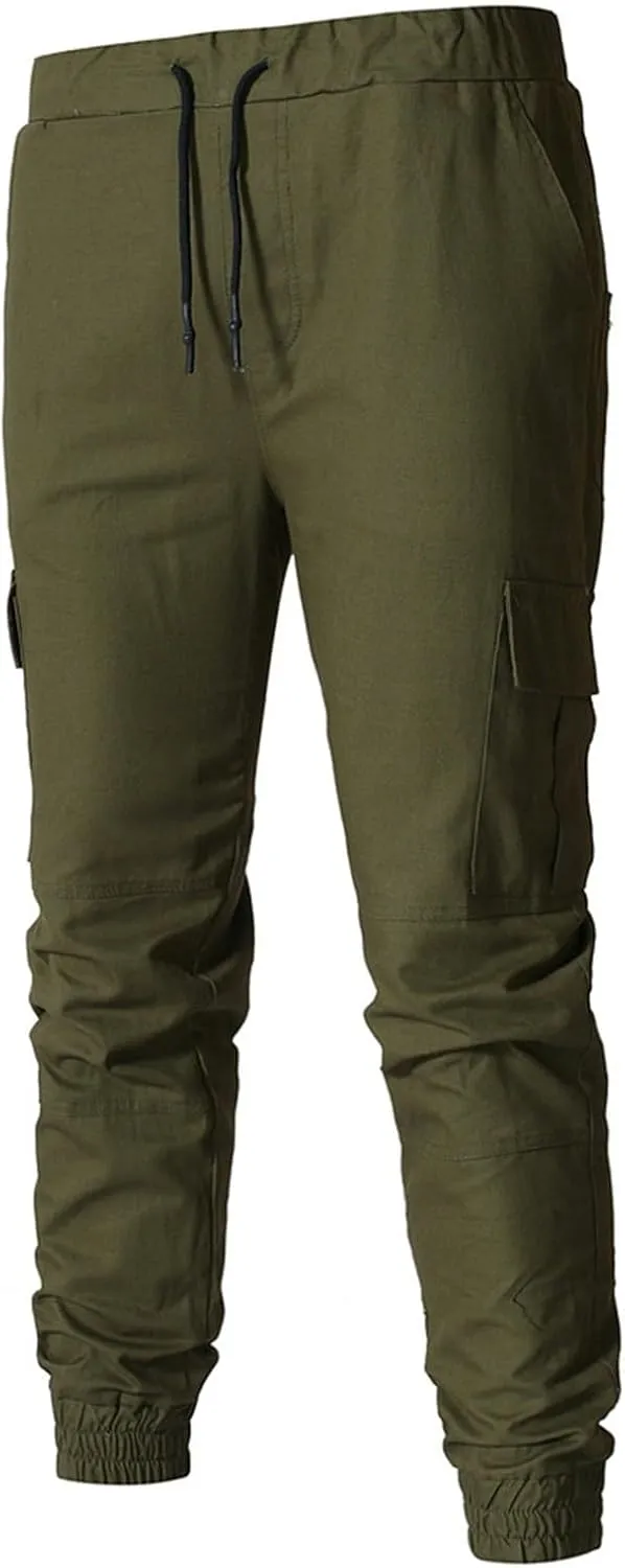 Mens Lightweight Joggers Pants Relaxed Fit Casual Cargo Pants Drawstring Elastic Waist Workout Trousers with Pockets