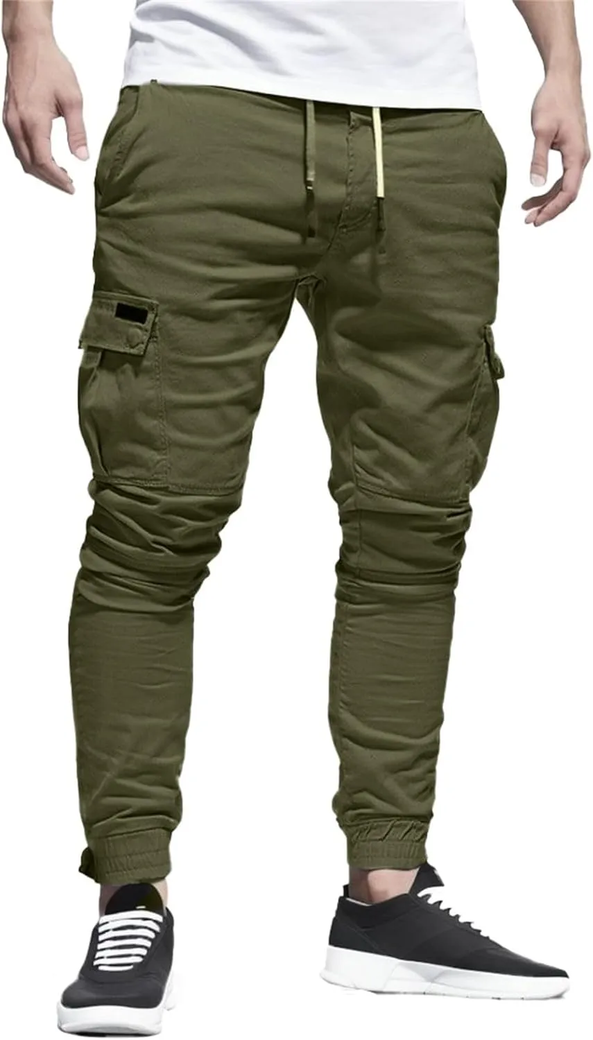 Mens Lightweight Joggers Pants Relaxed Fit Casual Cargo Pants Drawstring Elastic Waist Workout Trousers with Pockets