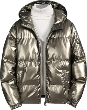 Men's Lightweight Packable Puffer Jacket, Water-Resistant Winter Jackets Insulated Warm Hooded Zipper Down Jackets