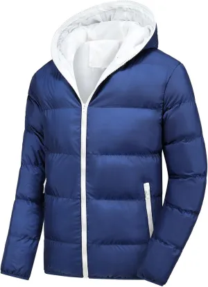 Men's Lightweight Puffer Jacket Hooded Full Zip Water-Resistant Quilted Lined Winter Coats Lightweight Keep Warm Coat
