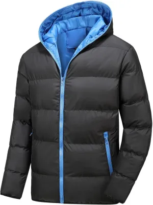 Men's Lightweight Puffer Jacket Hooded Full Zip Water-Resistant Quilted Lined Winter Coats Lightweight Keep Warm Coat