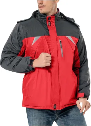 Men's Lightweight Softshell Jacket Fleece Lined Hooded Water Resistant Winter Hiking Coats Patchwork Parka Jackets