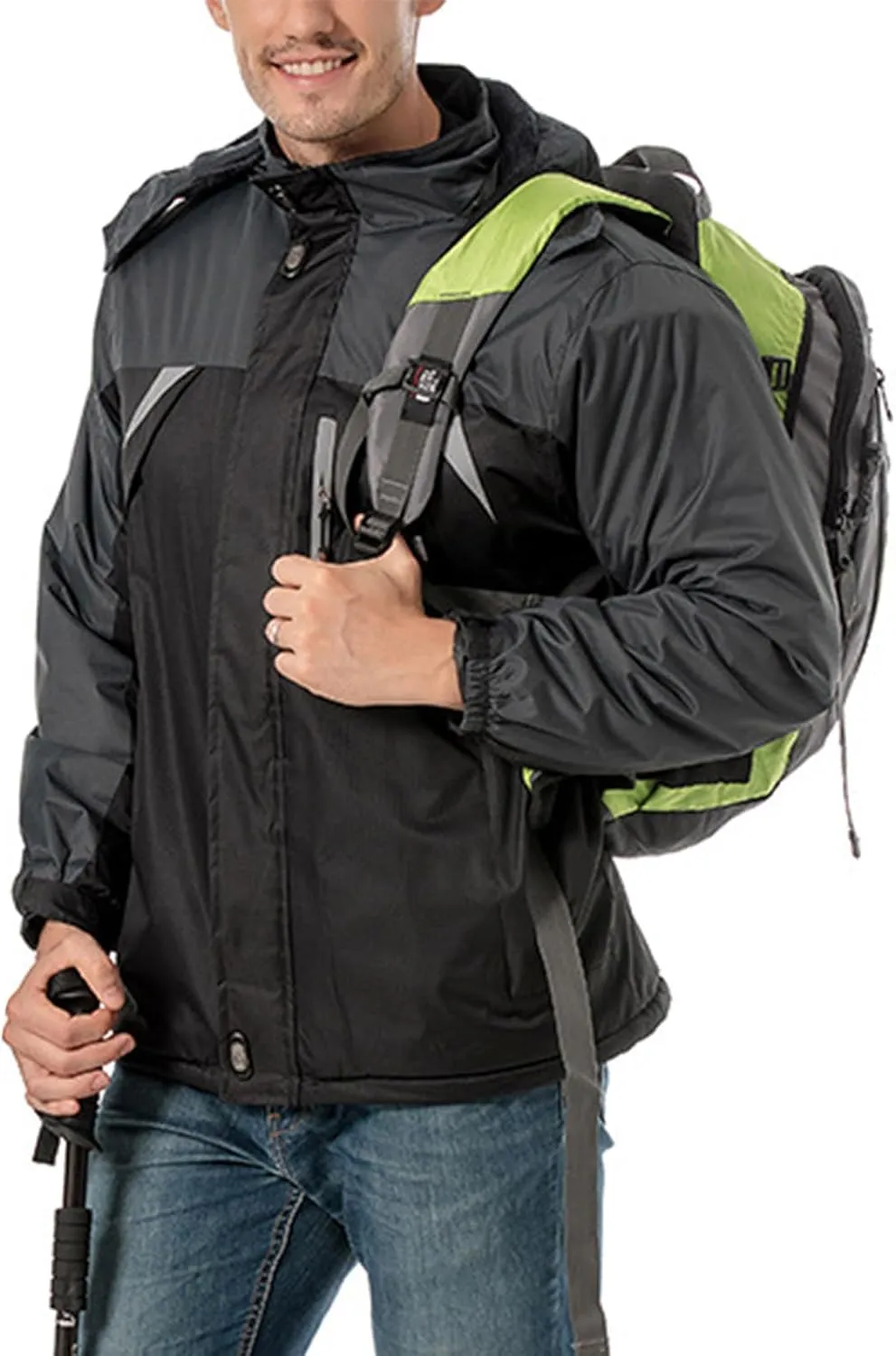 Men's Lightweight Softshell Jacket Fleece Lined Hooded Water Resistant Winter Hiking Coats Patchwork Parka Jackets
