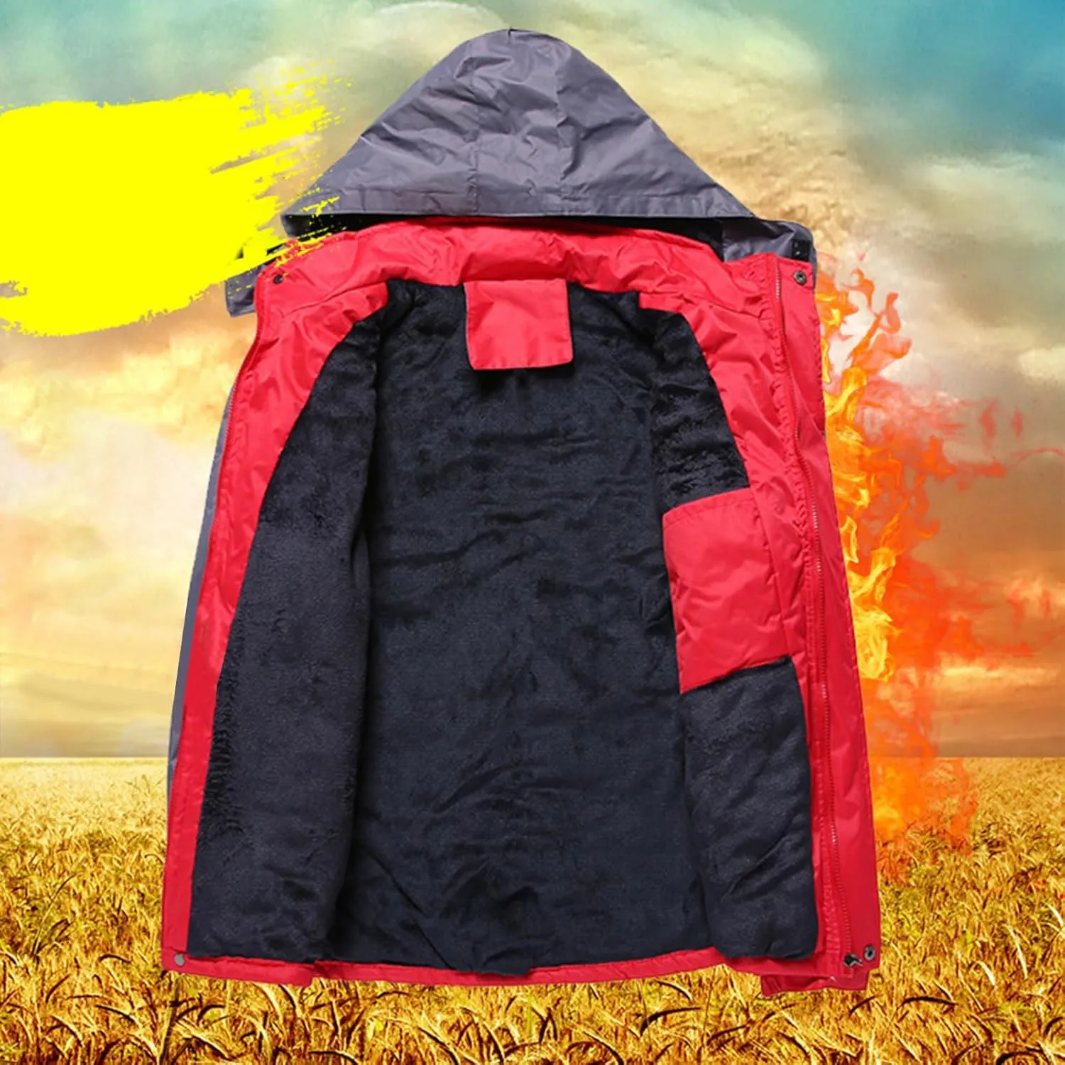 Men's Lightweight Softshell Jacket Fleece Lined Hooded Water Resistant Winter Hiking Coats Patchwork Parka Jackets