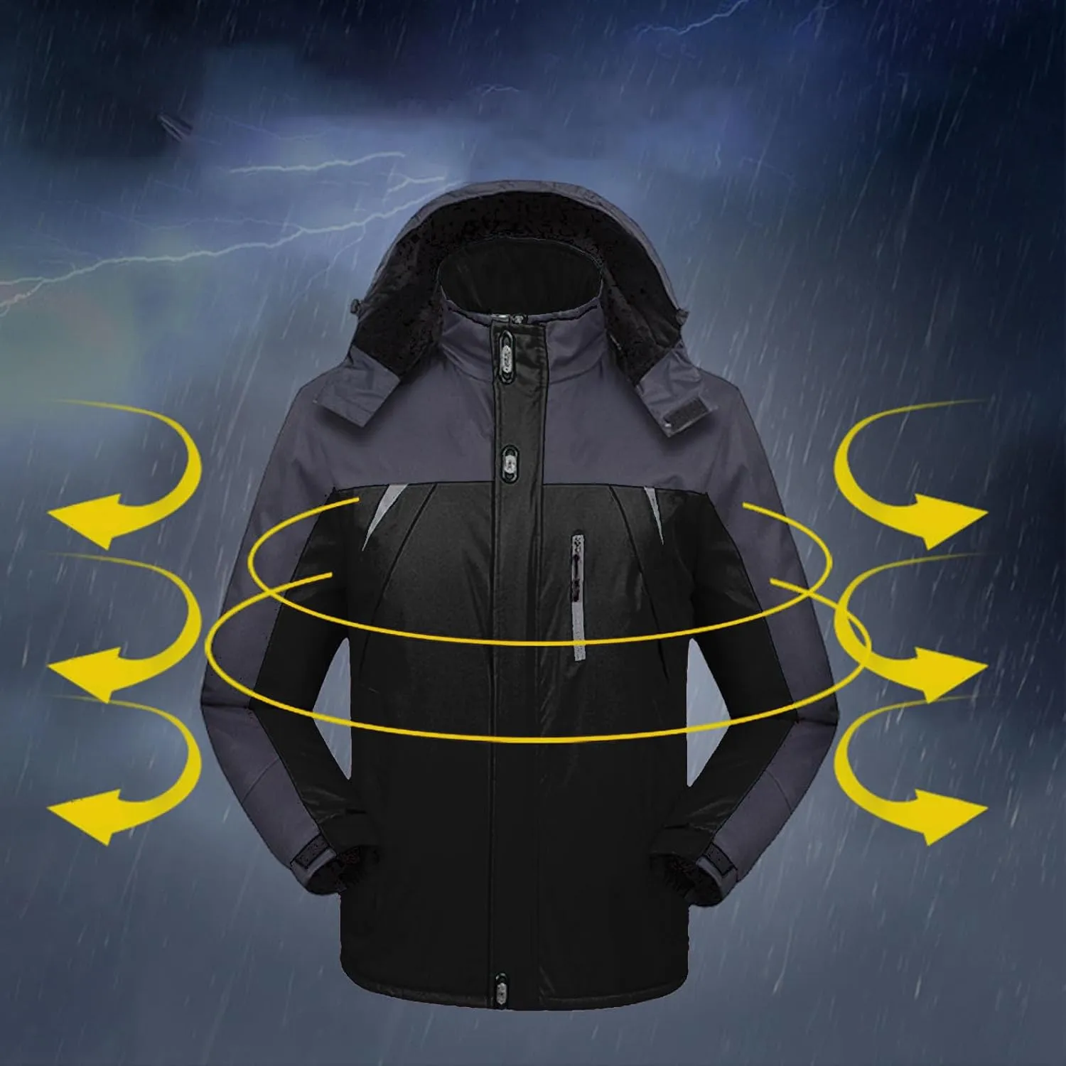 Men's Lightweight Softshell Jacket Fleece Lined Hooded Water Resistant Winter Hiking Coats Patchwork Parka Jackets