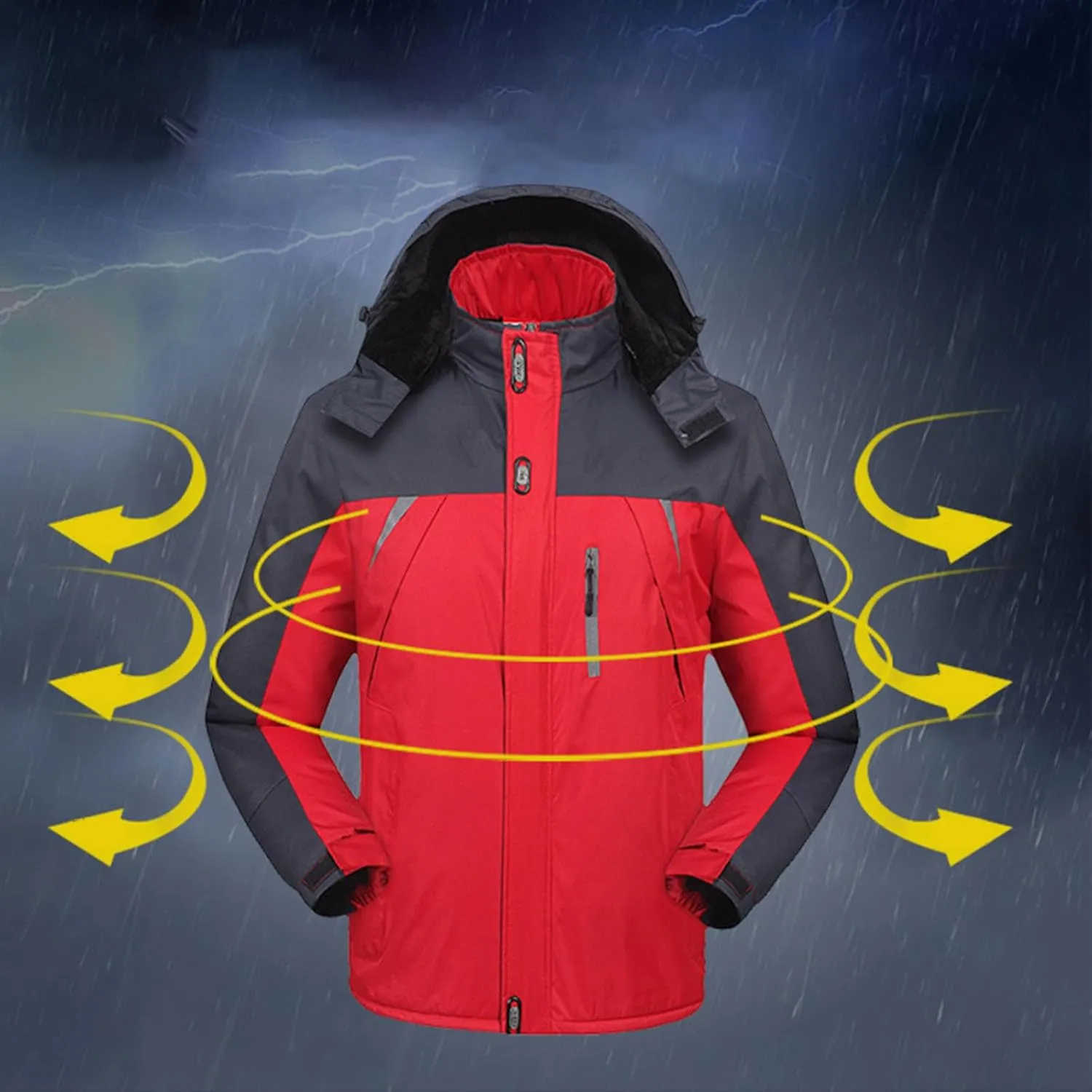 Men's Lightweight Softshell Jacket Fleece Lined Hooded Water Resistant Winter Hiking Coats Patchwork Parka Jackets