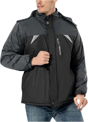 Men's Lightweight Softshell Jacket Fleece Lined Hooded Water Resistant Winter Hiking Coats Patchwork Parka Jackets