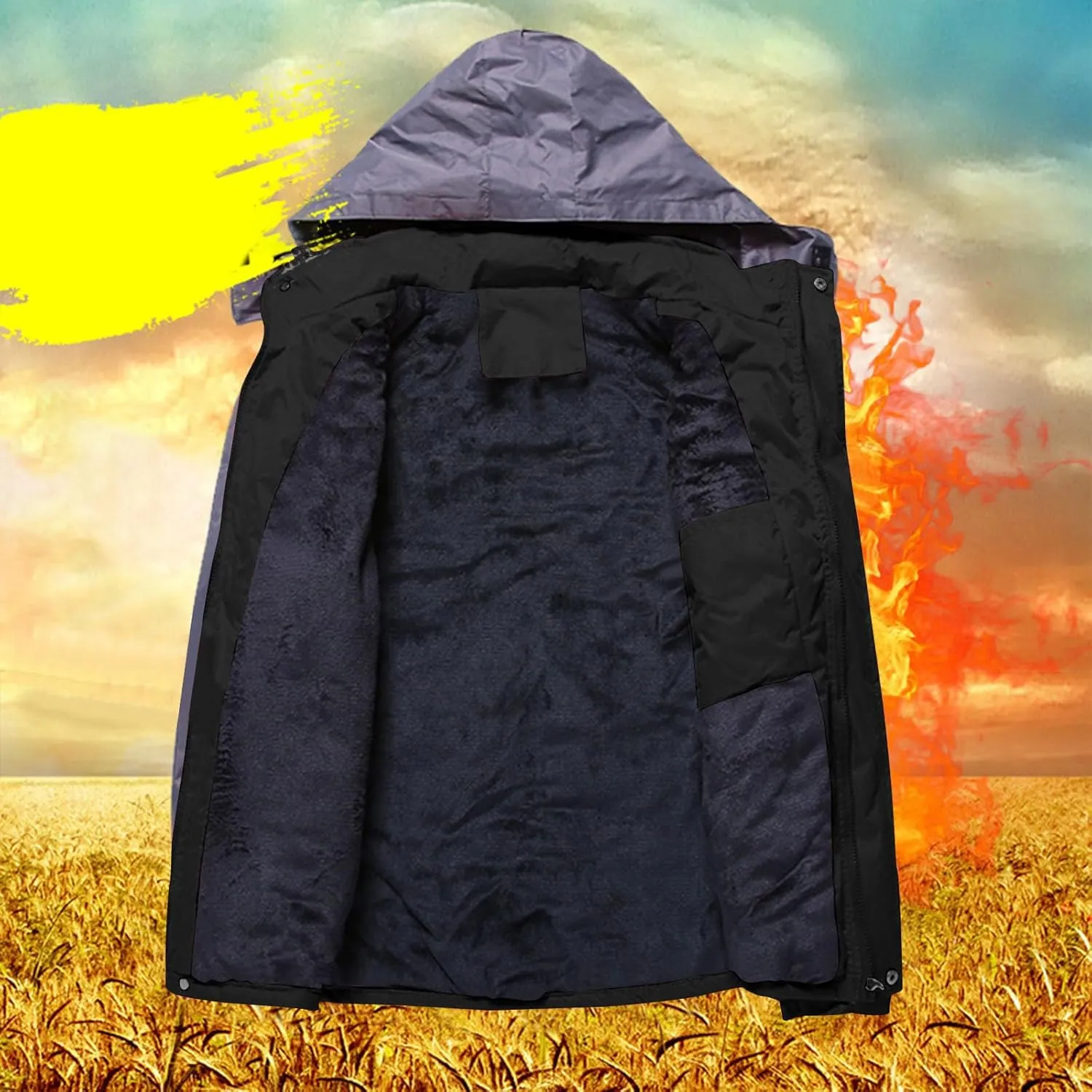 Men's Lightweight Softshell Jacket Fleece Lined Hooded Water Resistant Winter Hiking Coats Patchwork Parka Jackets