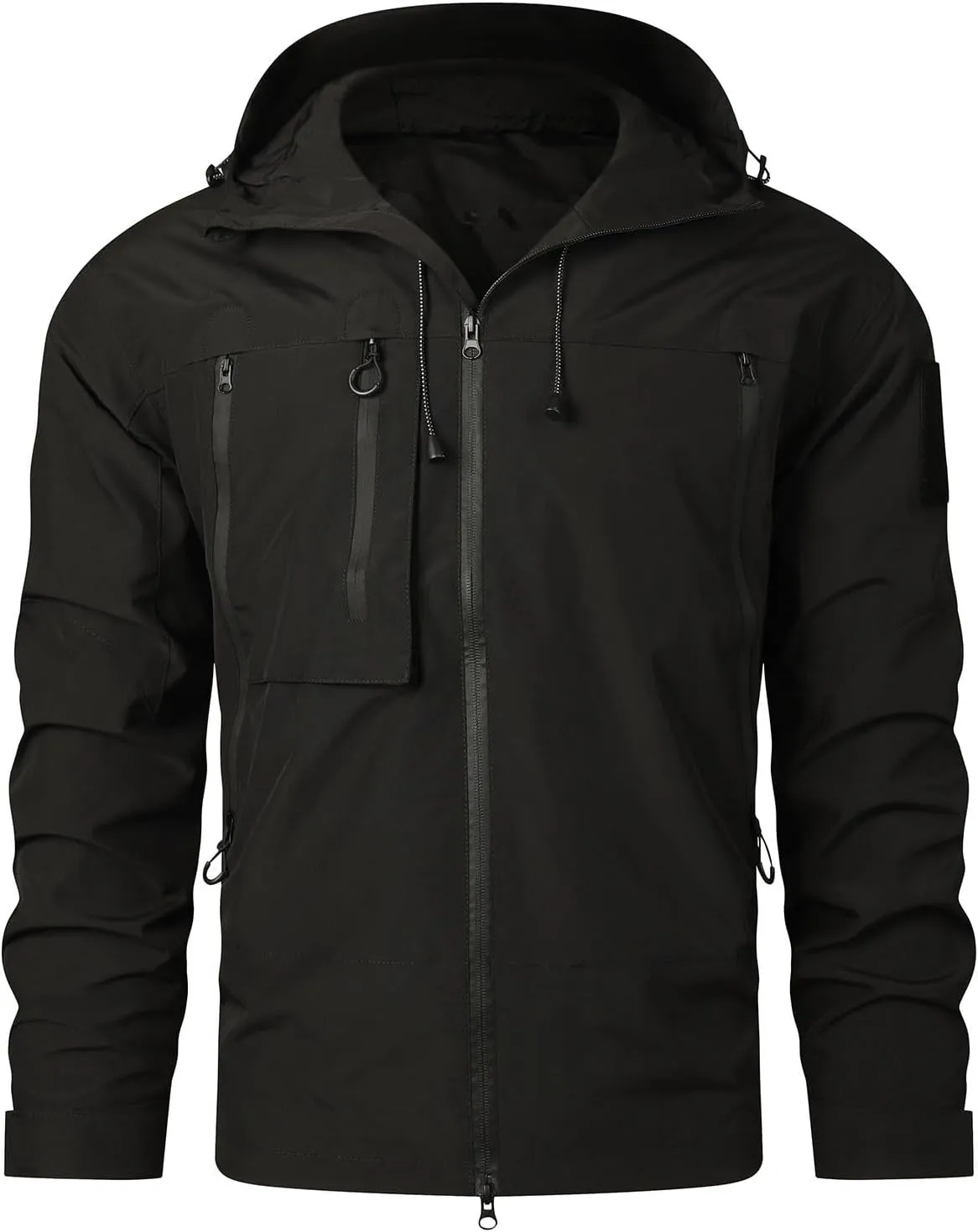 Men's Lightweight Softshell Jacket Solid Hooded Water Resistant Winter Hiking Windbreaker Jackets With Zip Pockets
