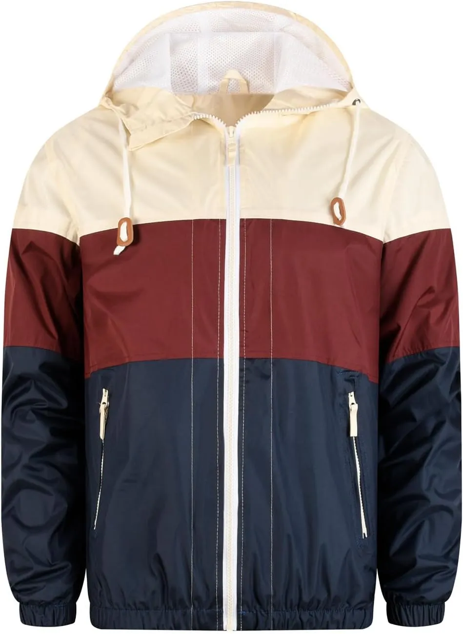 Men's Lightweight Waterproof Rain Jacket Jackets Hooded Hiking Coat Casual Windbreaker Patchwork Color Block Jacket
