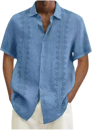 Men's Linen Shirts Big and Tall Short Sleeve Casual Button Down Shirts Lightweight Summer Beach Dress Shirts Tops