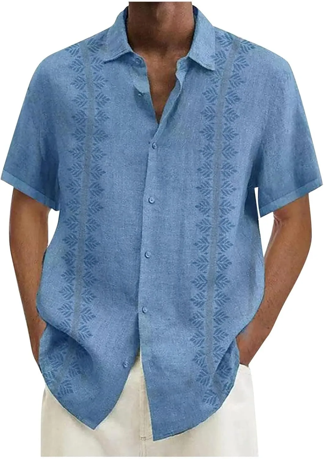 Men's Linen Shirts Big and Tall Short Sleeve Casual Button Down Shirts Lightweight Summer Beach Dress Shirts Tops